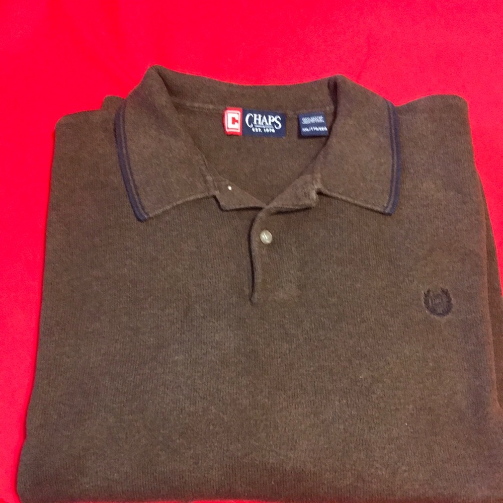 Chaps Men’s Dark Brown Polo with Navy Trim